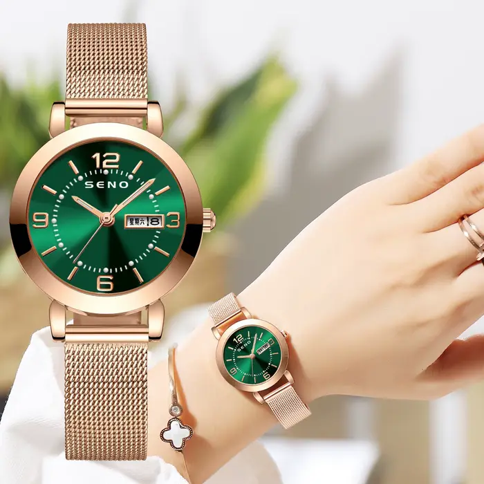 UTHAI H55 montre à Quartz pour femmes mode grand chiffre horloge lumière luxe bracelet en acier inoxydable étanche calendrier lumineux cadeau