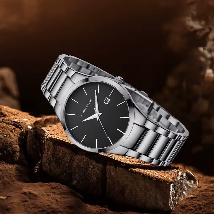 Montre pour hommes en acier inoxydable mouvement à Quartz Original 41mm cadran noir