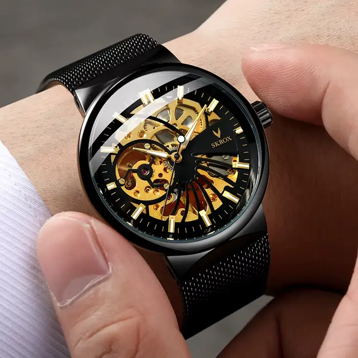 Montre-bracelet mécanique manuelle SKROX pour homme avec squelette et résistance à l'eau pour occasions spéciales et usage quotidien