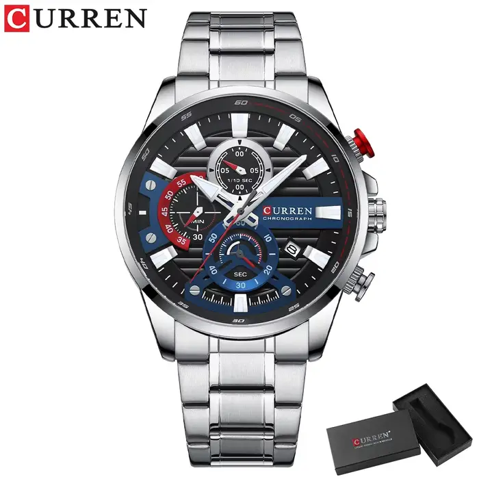 CURREN sport montres à quartz décontractées avec chronographe mode montre pour hommes en acier inoxy
