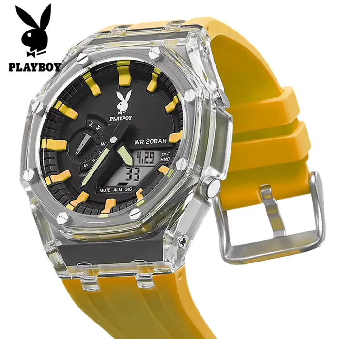 Montre de luxe PLAYBOY homme bracelet caoutchouc résistante à l'eau analogique-digital occassions spéciales