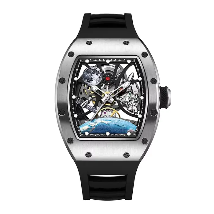 Montre mécanique automatique sportive BONEST GATTI avec cadran squelette et bracelet en silicone pour homme occasions spéciales et sportives