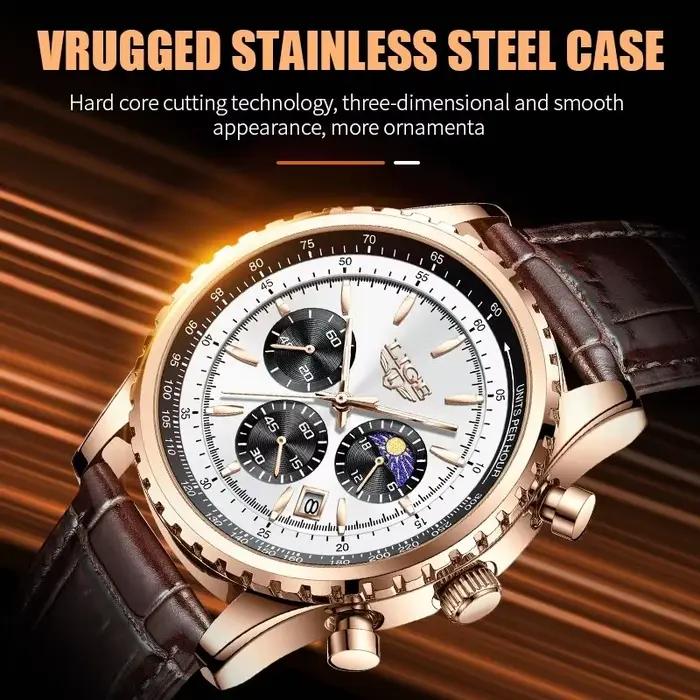 Montre-bracelet à quartz en cuir étanche pour homme