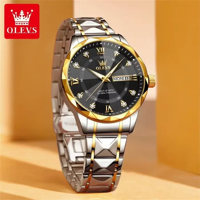 Montre OLEVS Quartz Lumineuse Élégante avec Affichage de la Semaine et Calendrier Complet Occasions Spéciales pour Hommes