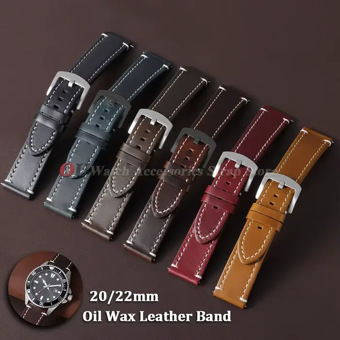 Bracelet de montre vintage en cuir huilé ciré 20mm 22mm pour Seiko pour Omega