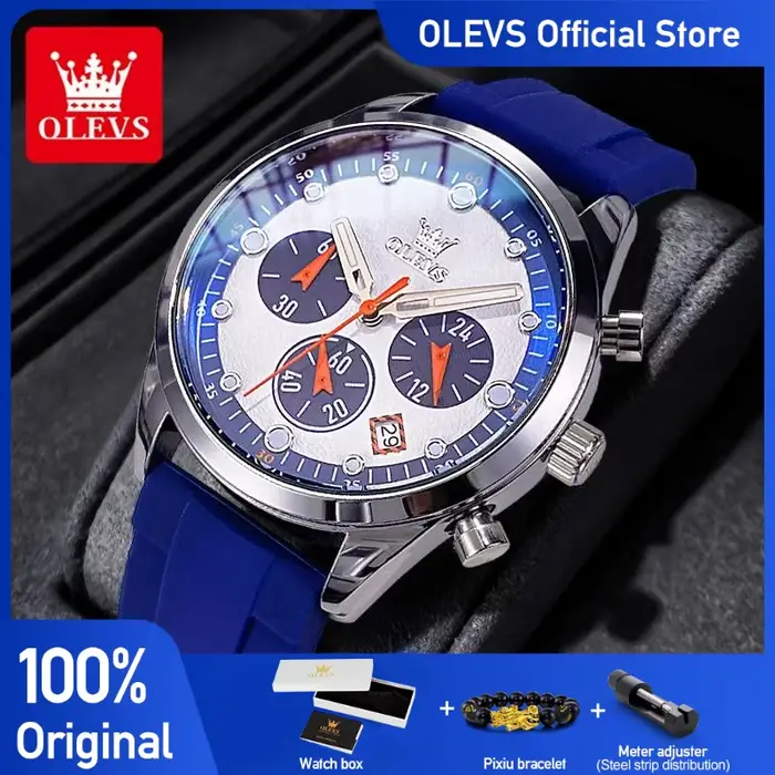OLEVS-Montre-bracelet à quartz étanche pour homme, couleurs vives, bracelet en silicone, chronographe, date, mode originale, 5602