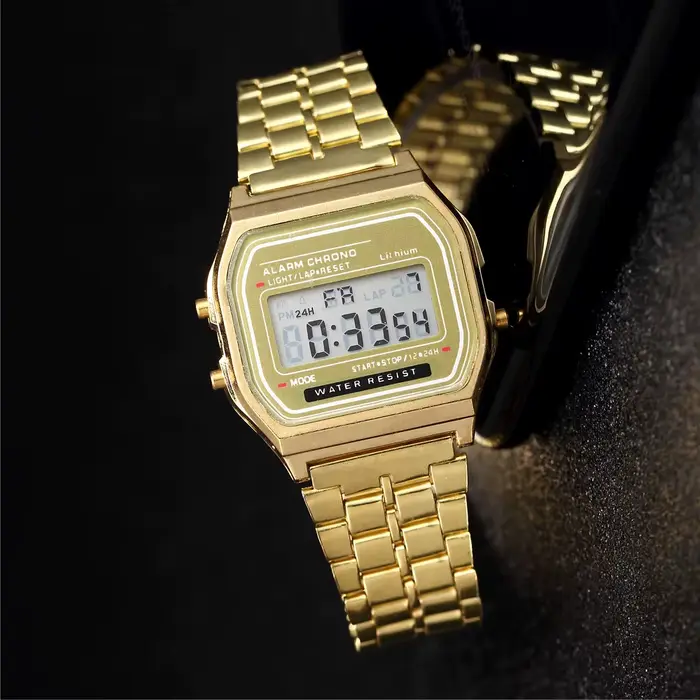 Montres numériques LED de luxe pour hommes en acier inoxydable or argent montre électronique mode affaires