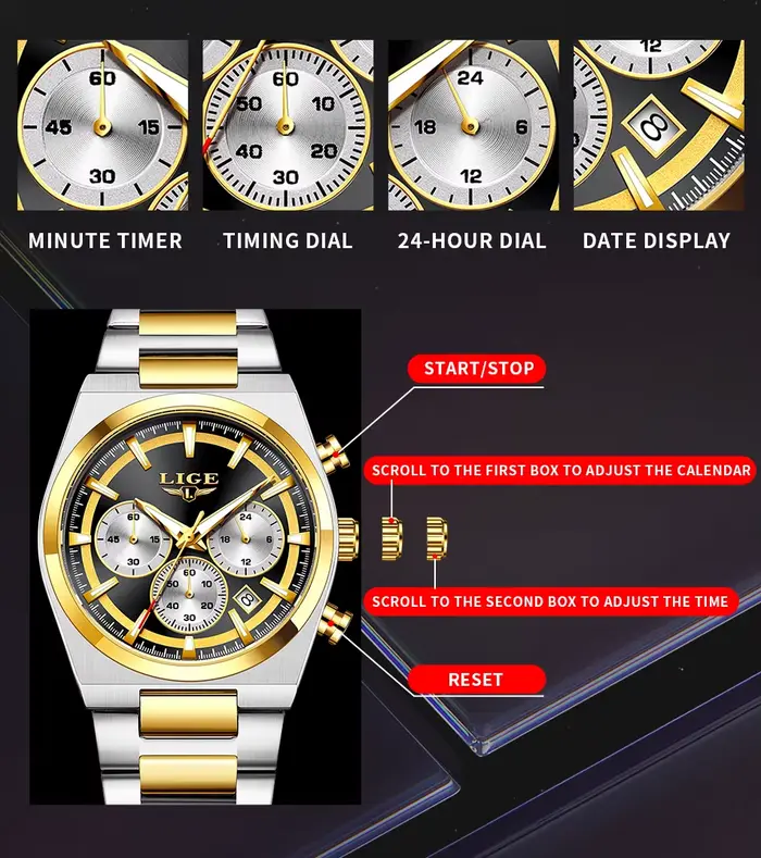 Montre chronographe pour homme LIGE