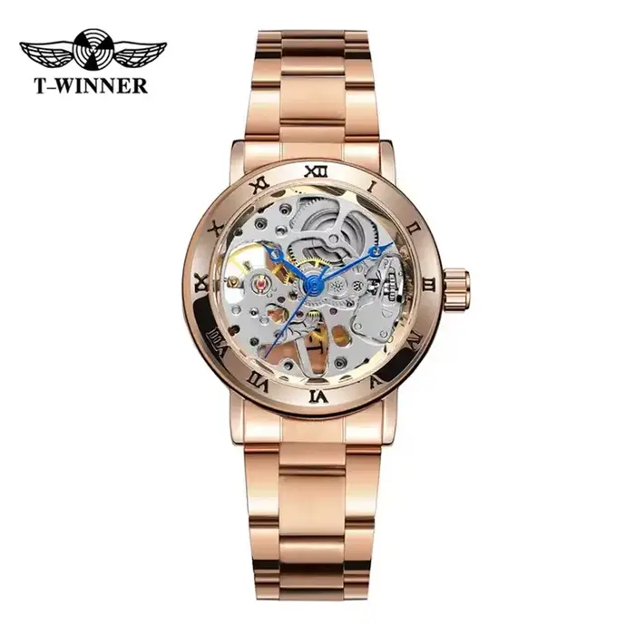 Montre T-Winner en or rose avec ventilation manuelle pour femmes mode et décontracté pour diverses occasions et activités quotidiennes