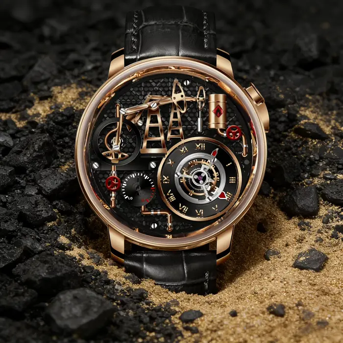 Montre PINDU à Quartz avec Pompe à Huile, Boîtier en Acier Inoxydable, Bracelet en Cuir, Étanche, Affichage Chiffre Romains, Occasions Spéciales pour Homme