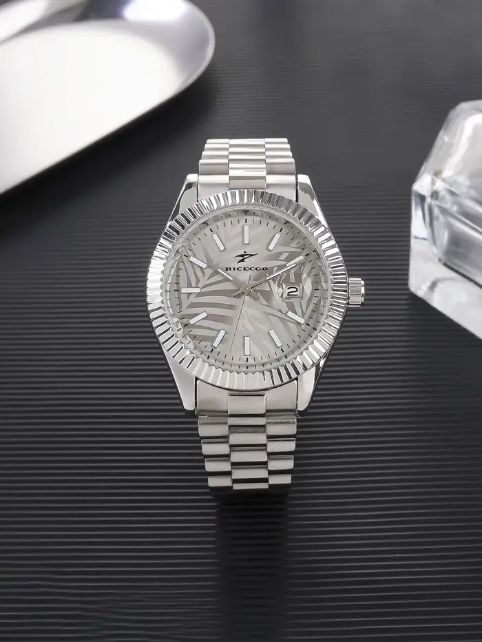 Ricecgo Montre à quartz exquise, style professionnel, boîtier argenté, bracelet en acier inoxydable,