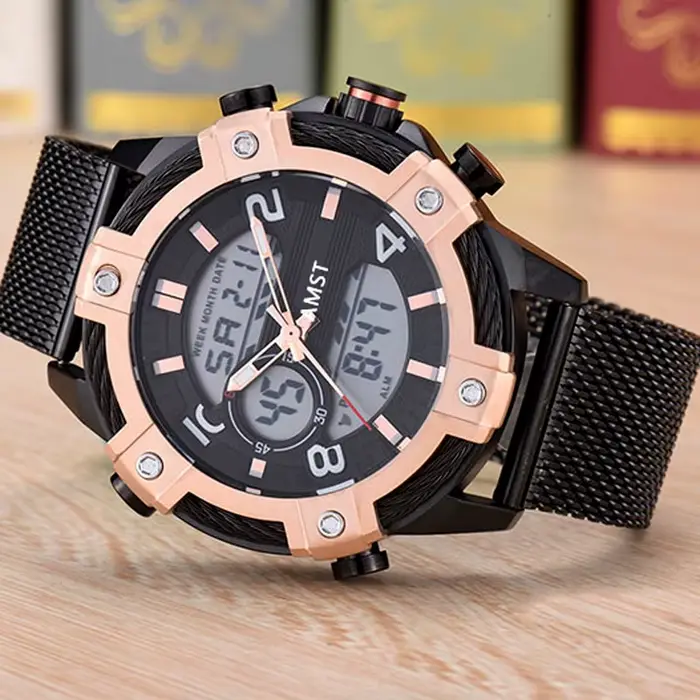 Montre-bracelet de sport étanche double affichage analogique-digital avec chronographe pour homme occasions spéciales et voyages