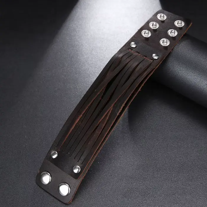 Bracelet manchette punk en cuir robuste avec motifs géométriques pour hommes et femmes occasions spéciales