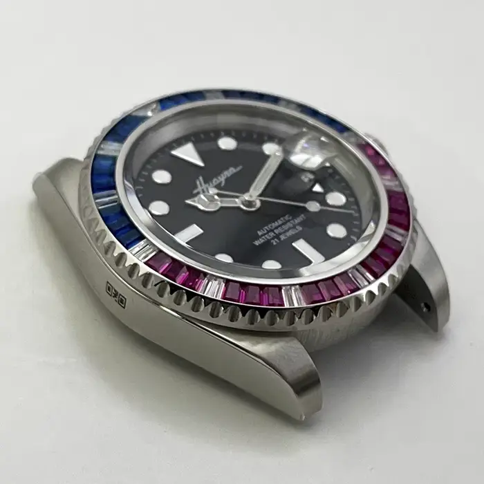 Montre automatique homme cadran bleu brossé acier inoxydable résistance à l'eau pour différentes occasions