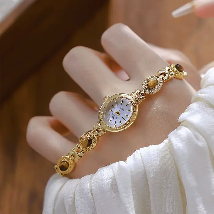 Montre pour femme Bracelet en Jade naturel Vintage petit cadran ovale or rétro montres marque de luxe femmes
