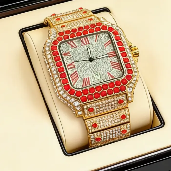 Montre de luxe pour homme entièrement sertie de diamants