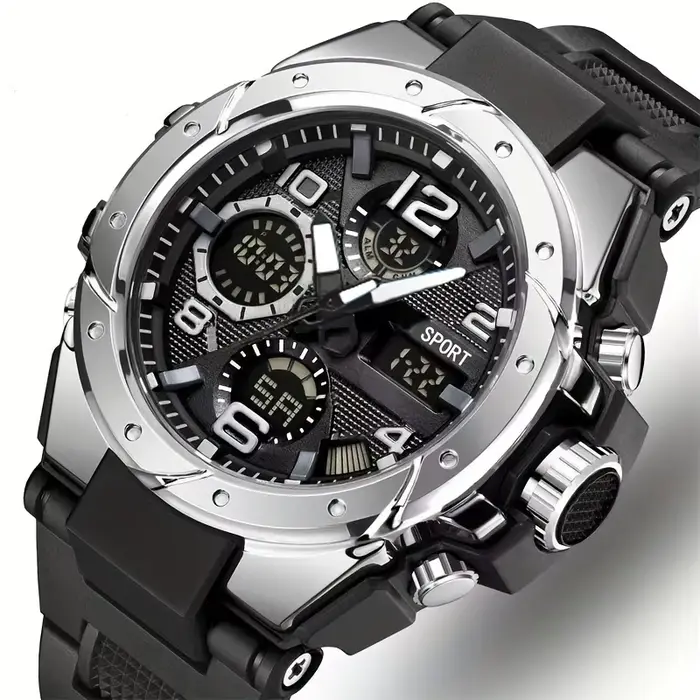 Montre de sport robuste à double affichage multifonctionnelle avec chronographe et alarme pour homme occasions spéciales activités sportives et professionnelles