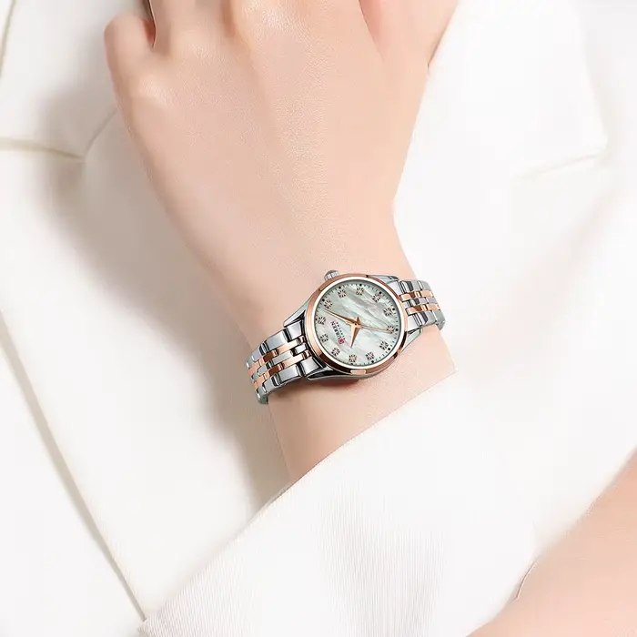 CURREN Montre de mode de luxe pour femme – Élégante acier inoxydable rose doré