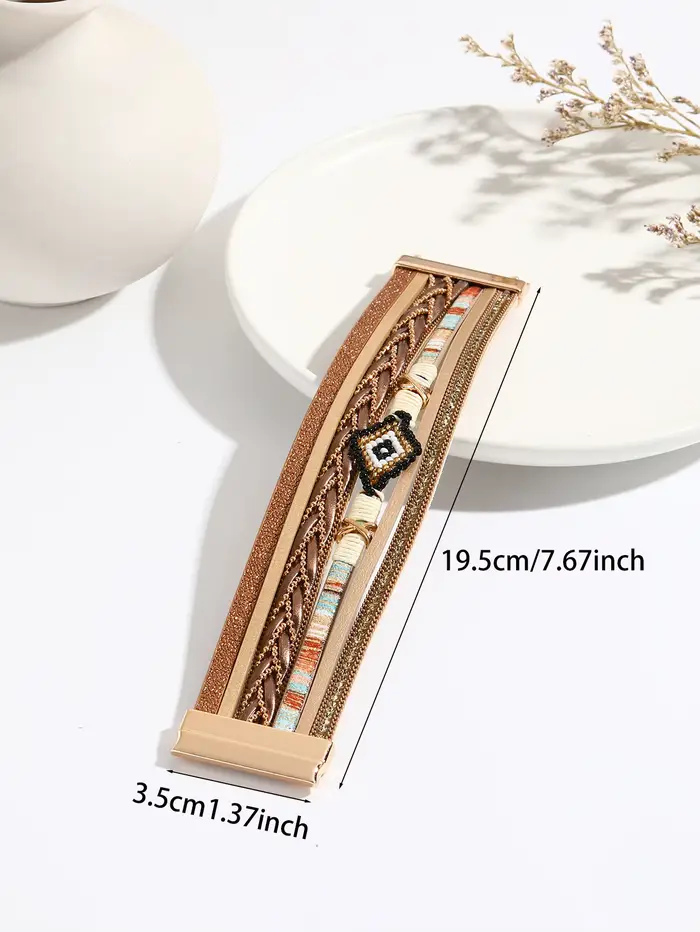 Bracelet en cuir multicouche tissé à la main pour femmes