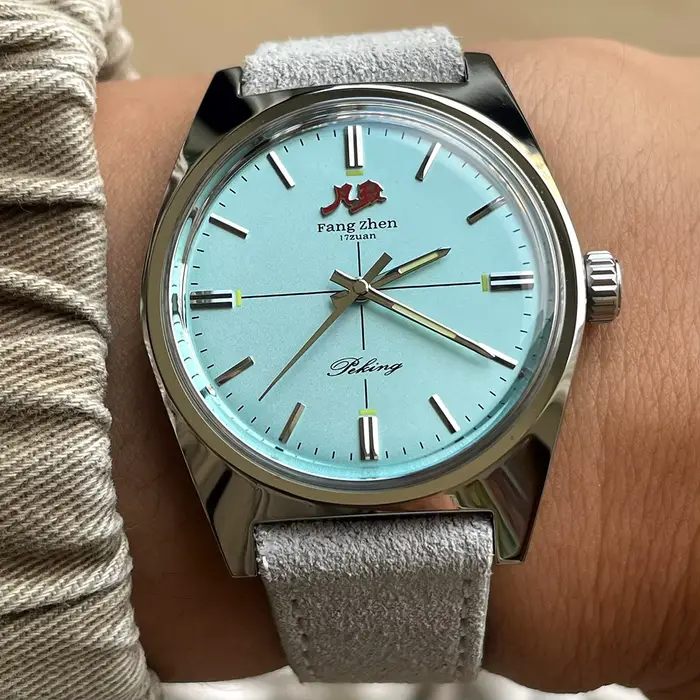 Montre mécanique Merkur à remontage manuel, bracelet en acier inoxydable, cadran bleu bébé, montre vintage pour hommes occasions spéciales
