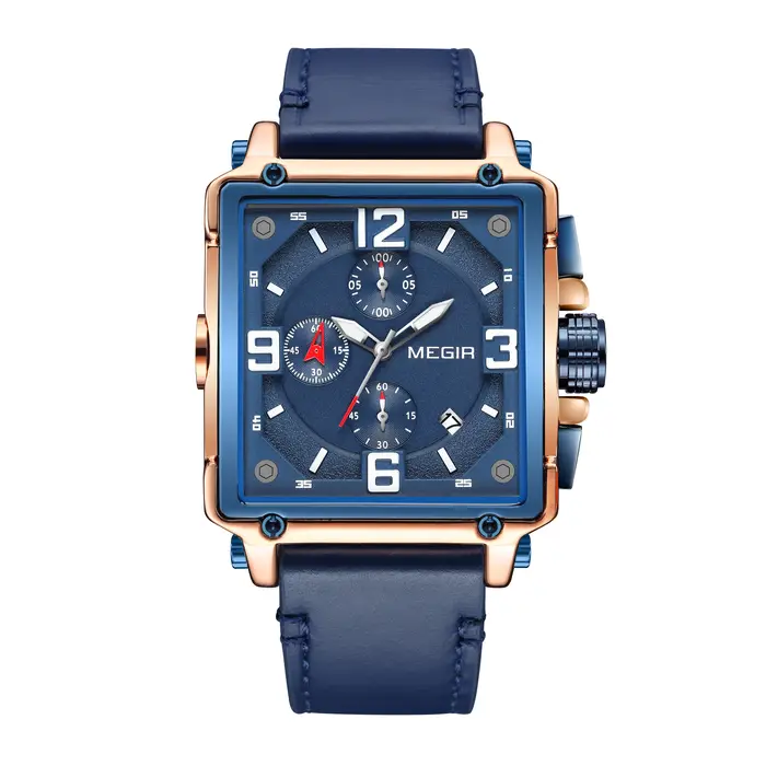 MEGIR Original mode carré montres à Quartz hommes sport militaire Montre-bracelet calendrier étanche chronographe mâle Montre Homme