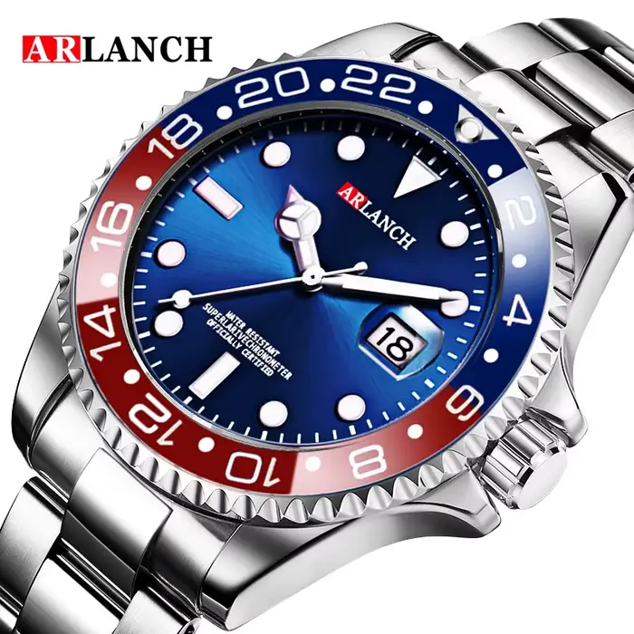 ARLANCH vente chaude hommes montre en acier à Quartz lumineux Date analogique montre de Sport décont
