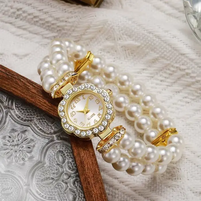 Montre élastique à double rangée de perles imitation