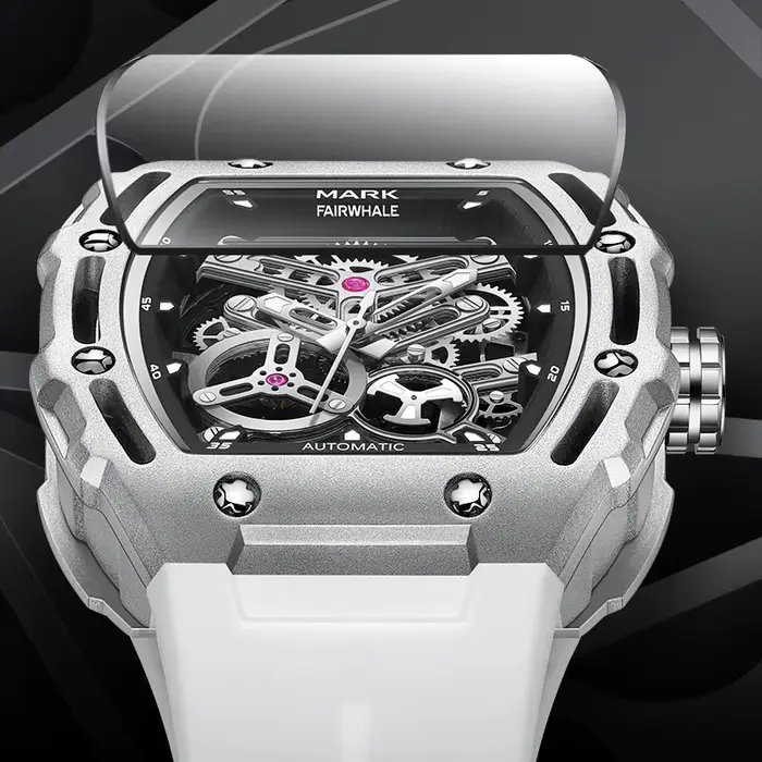 Montre homme Mark Fairwhale FW-6700 automatique avec bracelet silicone pour sportifs et amoureux de la course plongeur résistance à l'eau occasions spéciales