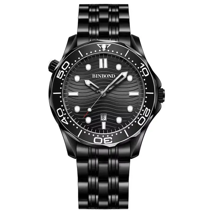 Montre à quartz de luxe BINBOND Wave of Sea pour homme, durable, avec date automatique précise, lumi