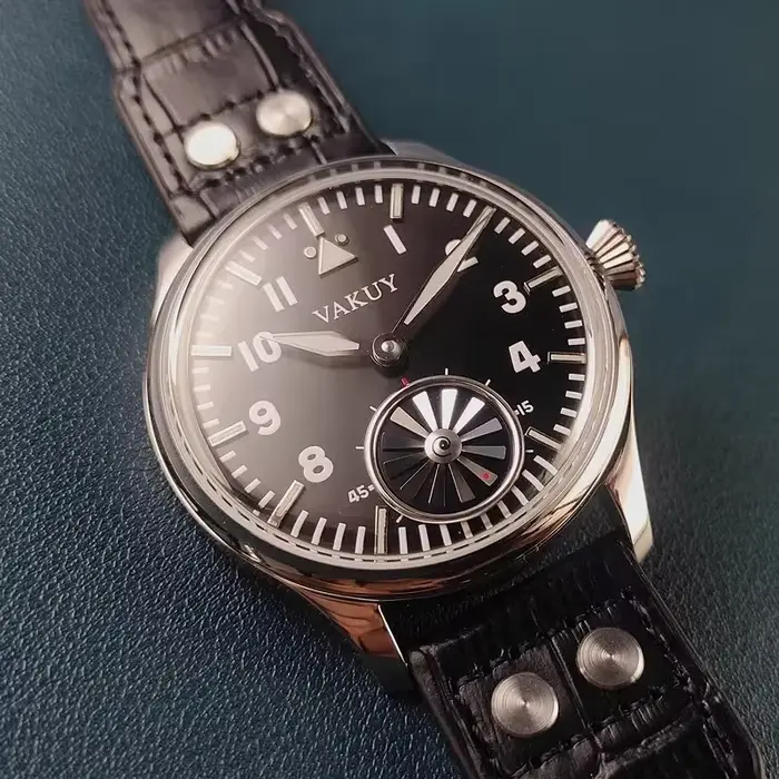 Montre mécanique manuelle pour hommes avec mouvement ventilation, cuir, boucle ardillon, résistante à l'eau, pour occasions spéciales et tenues décontractées