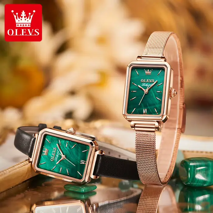 OLEVS 6624 Original femmes montre de luxe haut vert carré étanche horloge mode élégante marque