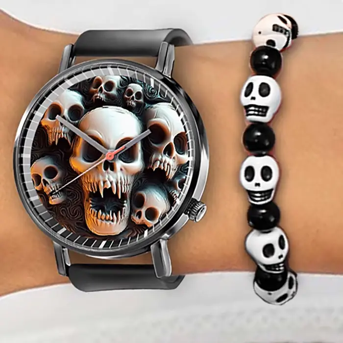 Montre à quartz crâne pour hommes et femmes
