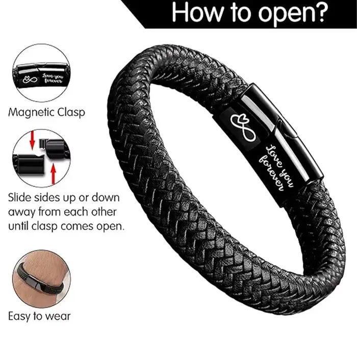 Bracelet en cuir et acier inoxydable style géométrique décontracté pour hommes cadeaux d'anniversaire romantiques occasions spéciales