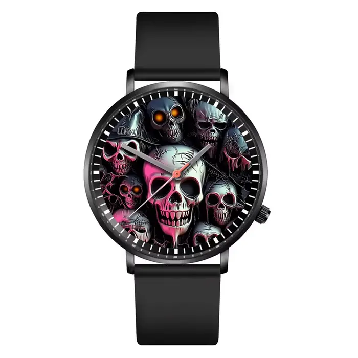 Hot Halloween Simple crâne conception hommes et femmes montres à Quartz décontracté noir Silicone horloge cadeau montre