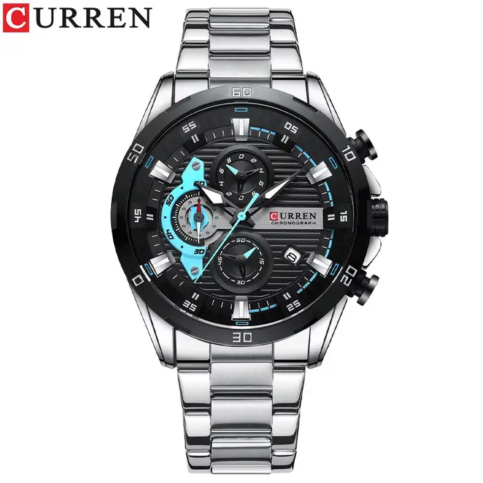 Montre pour homme CURREN 8402 en acier inoxydable, design créatif, cadran lumineux avec chronographe
