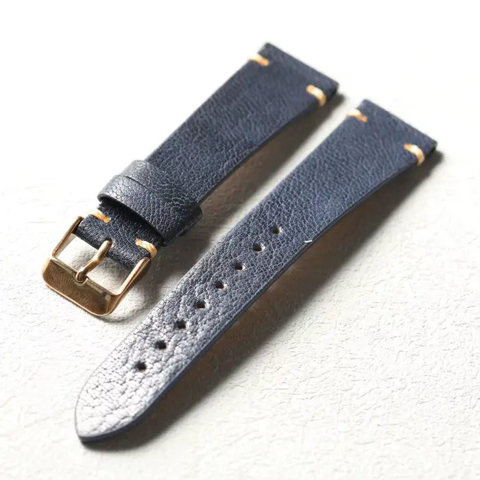 Bracelet en cuir de chèvre fait main 18 19 20 22MM, bracelet bleu rétro souple, bracelet ultra-fin d