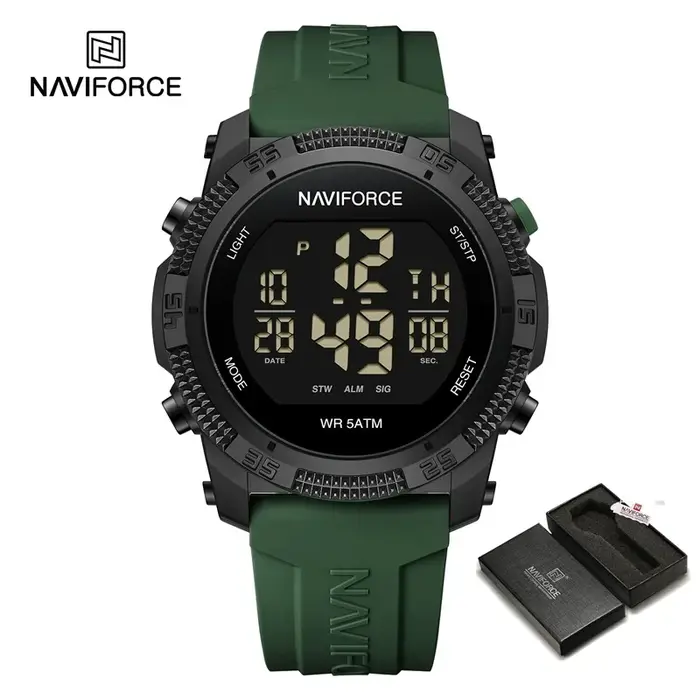 NAVIFORCE NF7104 Montre électronique numérique LCD décontractée avec alarme de date et de semaine pour homme avec bracel