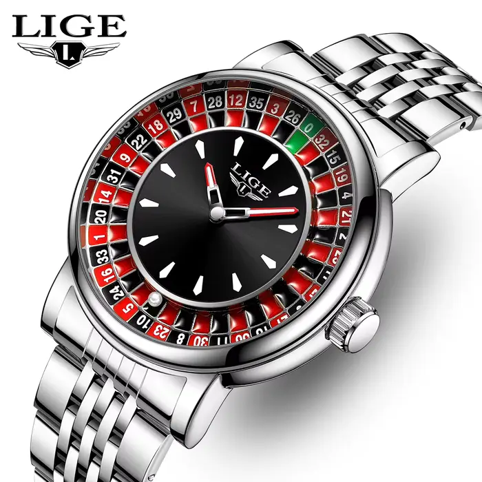 Montre homme LIGE 2025 à cadran rotatif thème roulette Las Vegas étanche lumineuse creative montre-bracelet homme occasions spéciales