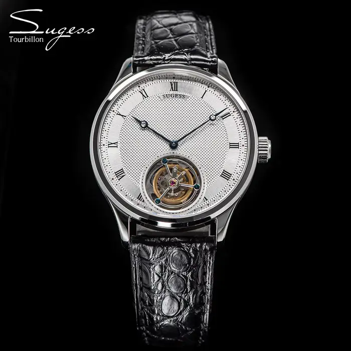 Sugess Tourbillon hommes montres ST8230 véritable Tianjin mouvement mécanique Vintage squelette mont