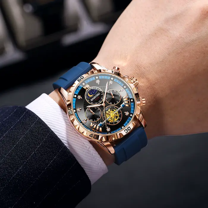 Montre de luxe lumineuse et étanche pour hommes, sportive avec fonction chronographe, résistante à l'eau, bracelet en silicone, pour occasions spéciales et activités quotidiennes