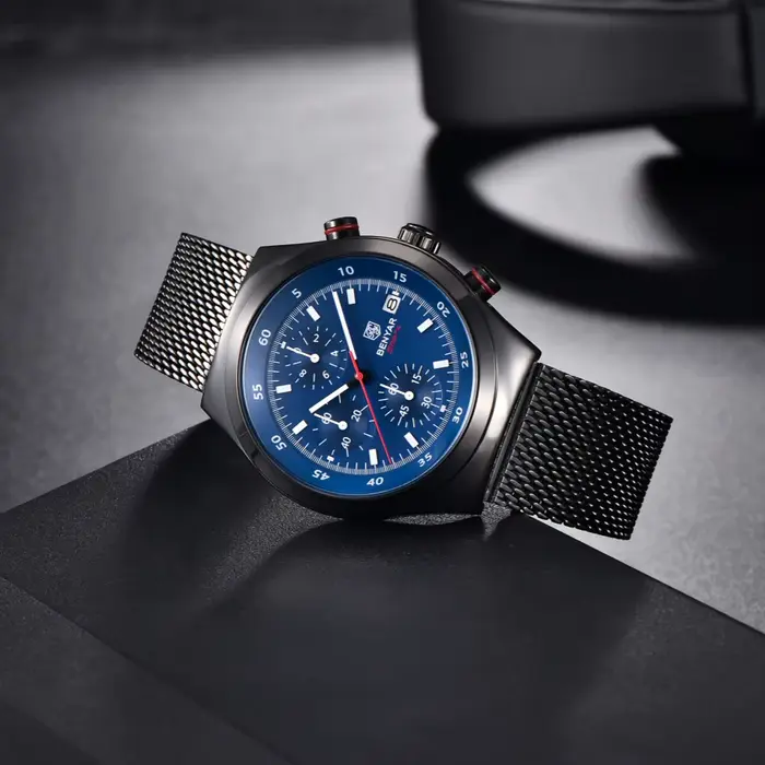 Montre BENYAR 5200 Quartz élégante avec chronographe et calendrier complet pour hommes d'affaires et occasions spéciales