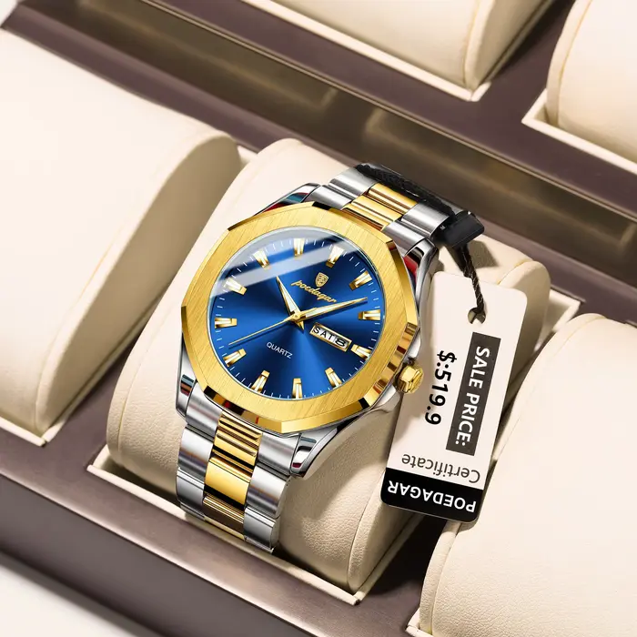 POEDAGAR-Montre-bracelet de luxe en acier inoxydable pour homme, étanche, Shoous, semaine, date, mod