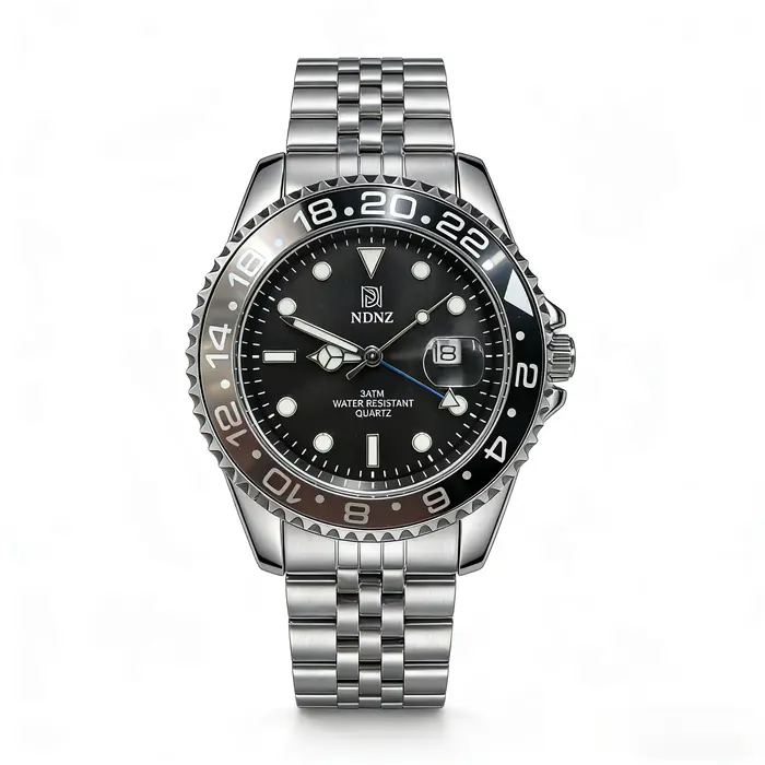 Montre GMT à lunette bicolore NDNZ, montre-bracelet à quartz étanche 3 bars pour homme, bracelet en 