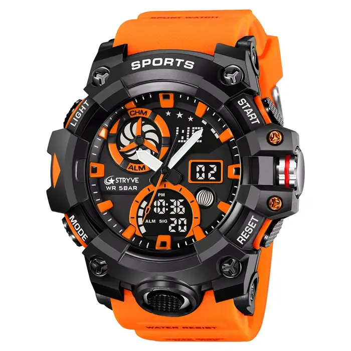 Montres sportives pour hommes STRYVE 2026 à double fuseau horaire montre numérique résistante à l'eau et aux chocs pour activités sportives et voyages