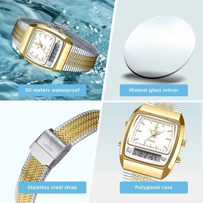 LIEBIG montres à Quartz numériques de luxe pour hommes femmes mode décontracté double affichage temps sport semaine 3Bar
