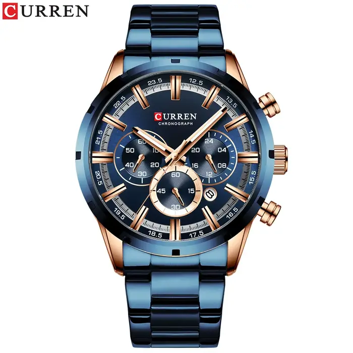 Curren montre pour hommes cadran bleu bracelet en acier inoxydable Date
