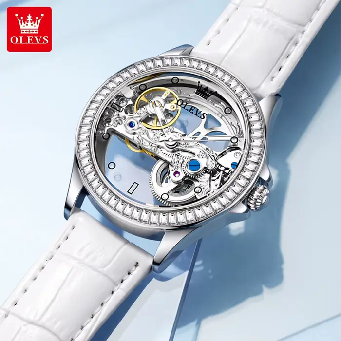 OLEVS 6699 entièrement creux femmes montre mécanique de luxe volant diamant lunette marque haut