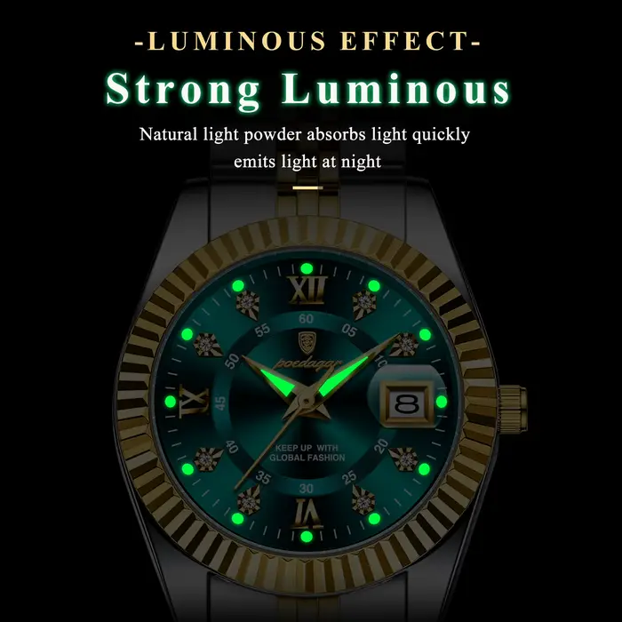 POEDAGAR Montres de luxe pour couple Date luminescente Classique