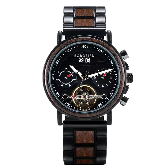 BOBO BIRD-Montre mécanique étanche pour homme, montre-bracelet automatique en bois, date automatique