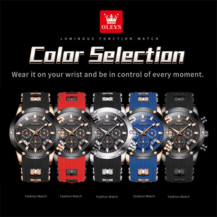 OLEVS 9991 montre pour hommes à la mode bracelet en Silicone étanche luxe multifonctionnel chronographe marque sport